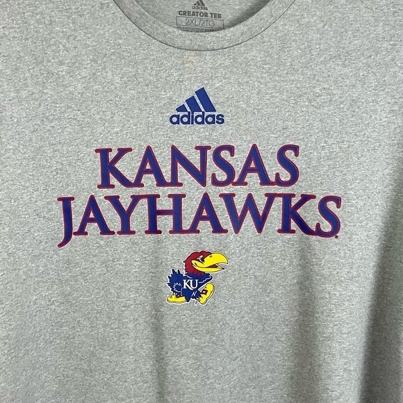 Adidas Kansas Jayhawks Grey T-Shirt KU Active Workout SZ XXL Creator Tee - Picture 2 of 4